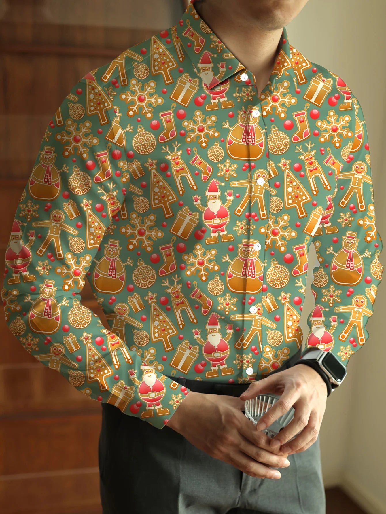 Christmas Festival Theme Men's 3D Printed Formal Shirts Christmas Tree Santa Claus Graphic Long Sleeve Shirt Fashion Men's Shirt