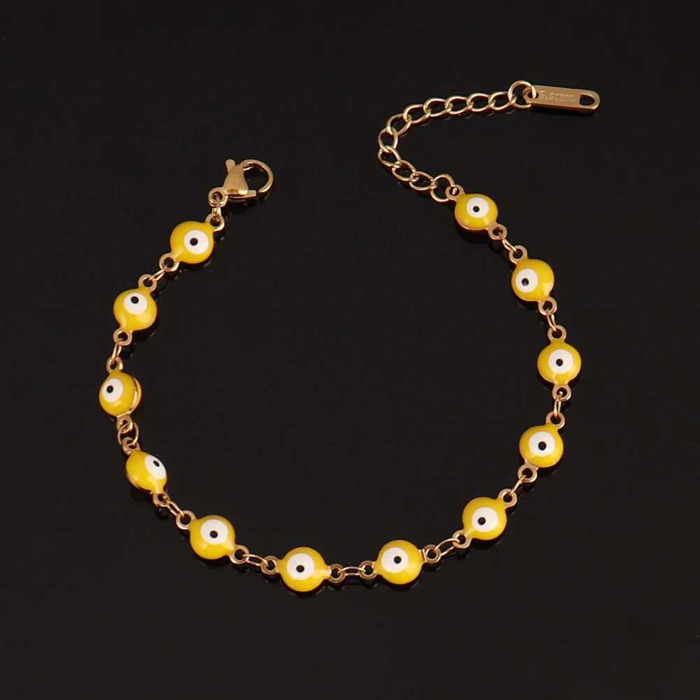 316L Stainless Steel Enamel Turkish Evil Eye Bracelets For Women Colorful Evil Eye Charm Bracelets Female Jewelry Gift