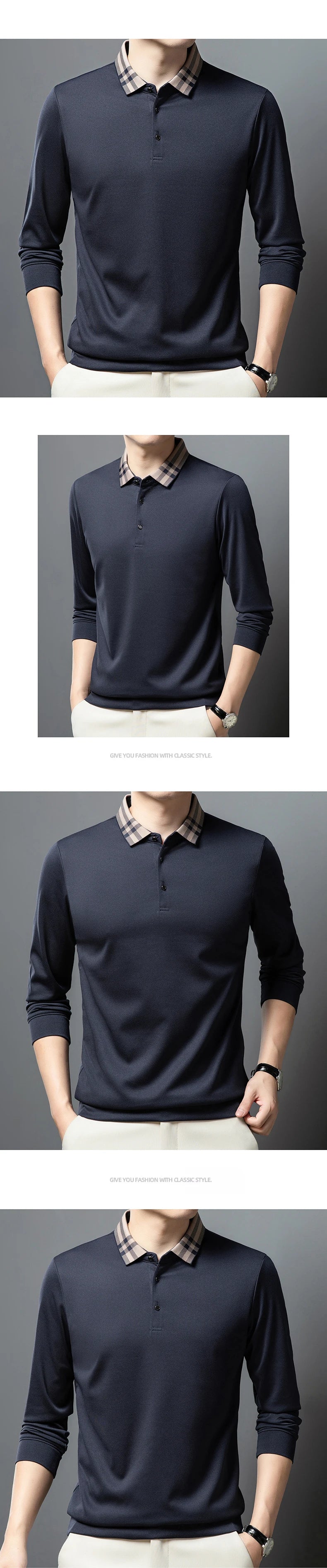 Light luxury brand polo shirt long sleeved spring and autumn new style comfortable and breathable casual striped lapel T-shirt