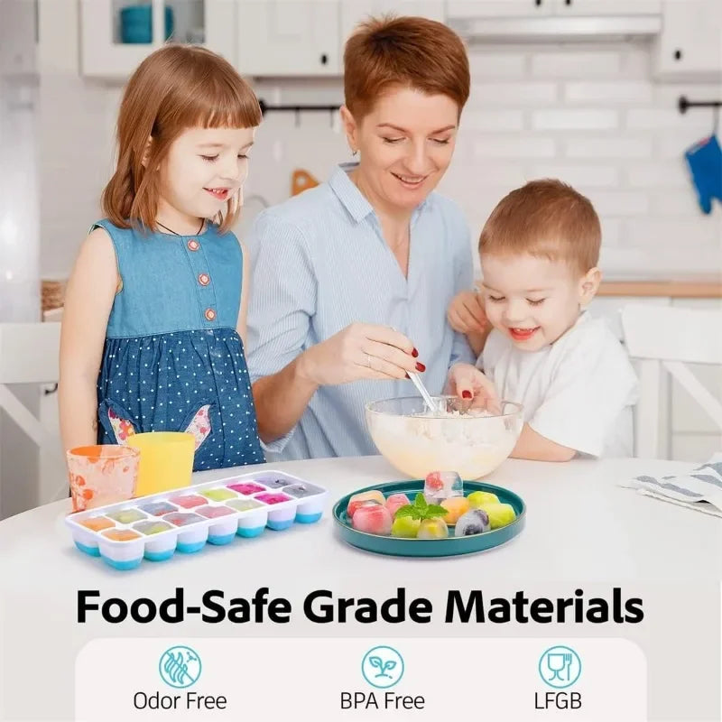 1 Pc Silicone Ice Cube Mold Easy-release Flexible Mold With Spill-resistant Removable Reusable Lidstackable Ice Tray With Cover