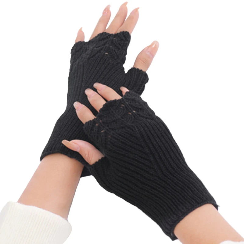 Women Winter Fingerless Gloves Warm Soft Wool Knitted Mittens Elegant Wrist Arm Hand Half Finger Elastic Short Gloves Guantes