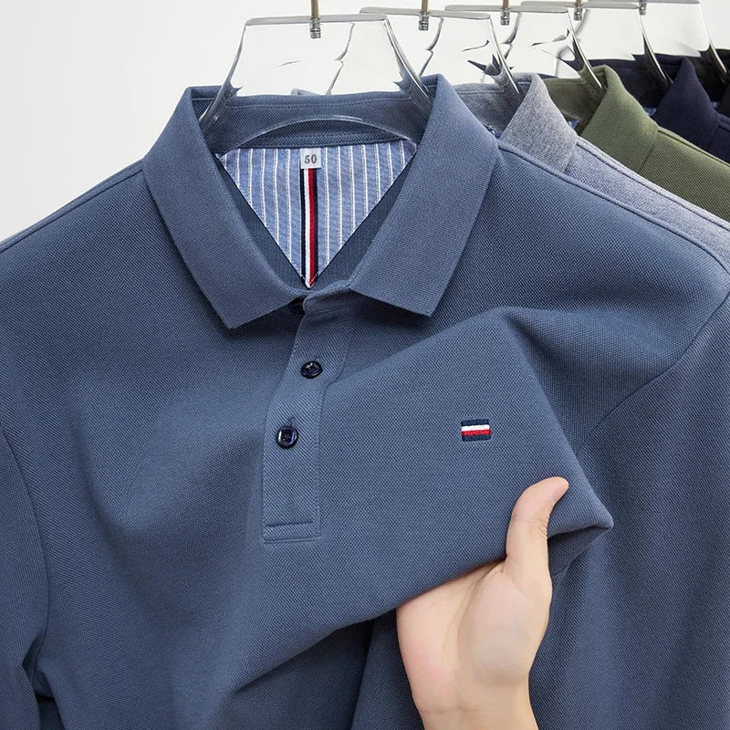 New Men's Casual and Fashionable Embroidered Long Sleeved Polo Shirt Comfortable Breathable and Versatile Summer Top