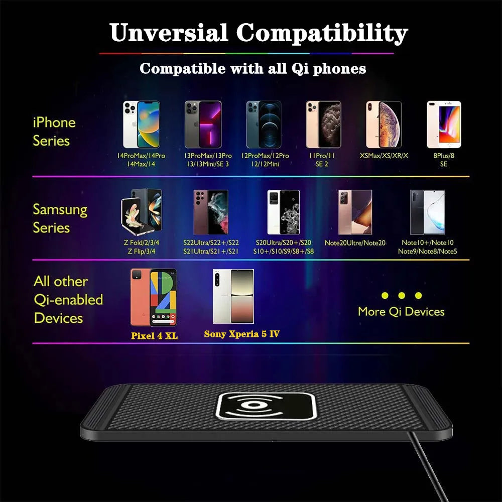 Car Wireless Charger Silicone Non Slip Pad for iPhone 15 14 13 12 Pro Max Car Wireless Charging Pad Fast Charging Station