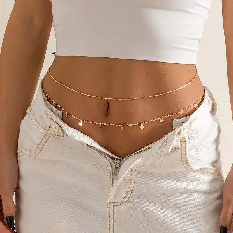 Minimalist Tassel Sequin Double Layer Chain Casual Pants Chain Hip-hop Body Chain Fashionable Retro Turquoise Waist Chain