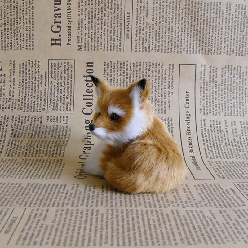 1PC Simulation Fox Ornament Mini Squatting Fox Model Plush Animal Figurine Doll Toy Home Decoration Craft Christmas Party Gift