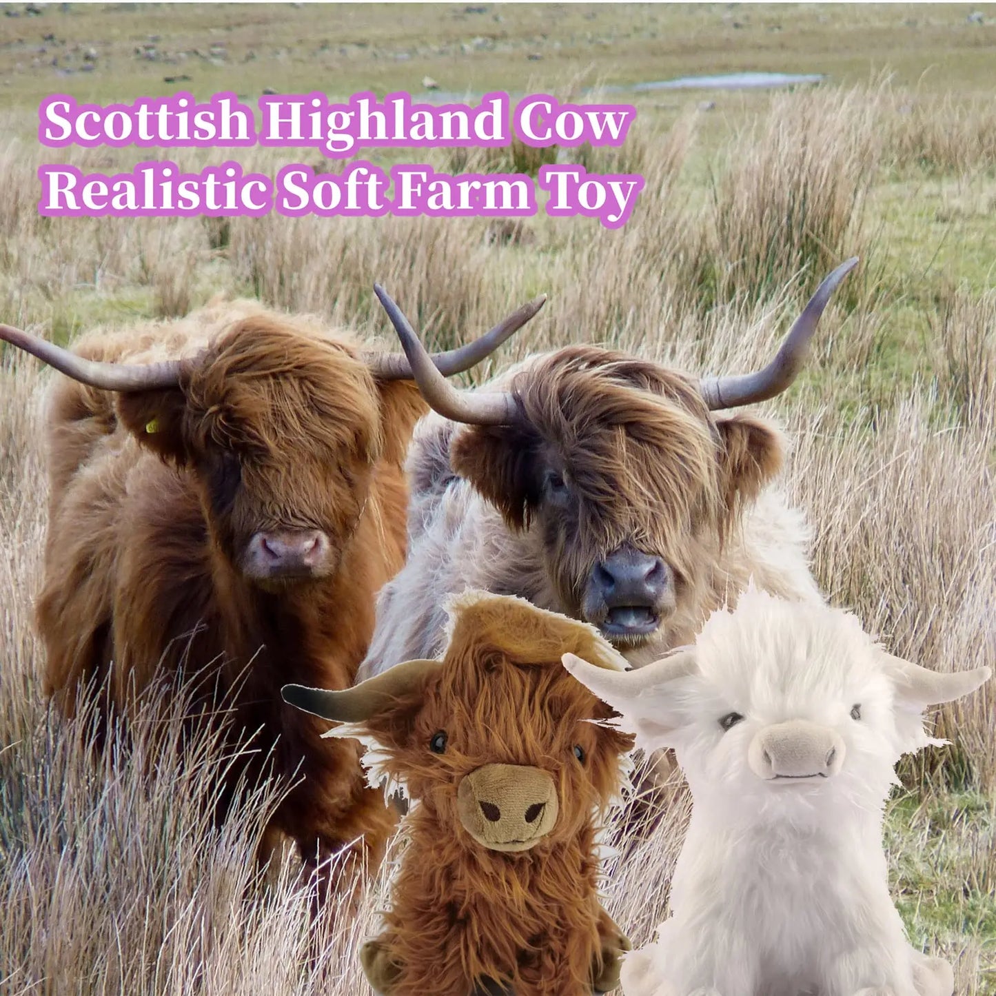25cm Simulation Highland Cow Plush Animal Doll Soft Stuffed Highland Cow Plush Toy Kawaii Kids Baby Gifts Toy Home Room Decor