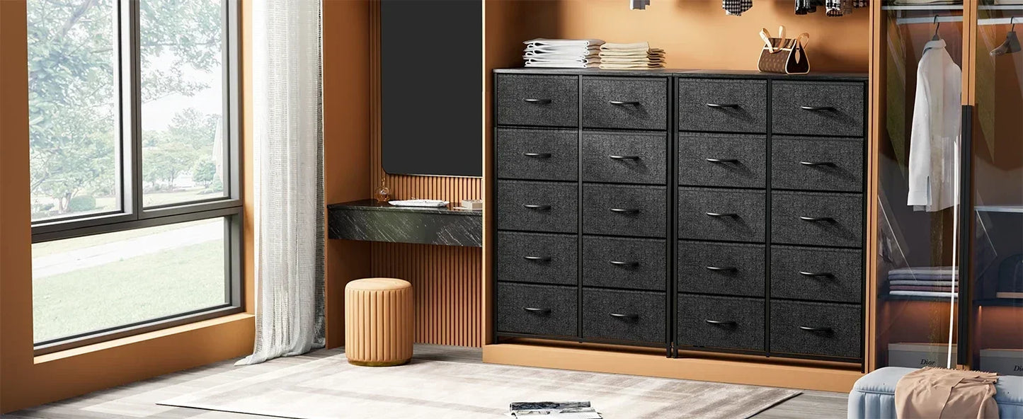 Dresser for Bedroom, Tall Storage Drawers, Fabric Storage Tower with 10 Drawers, Chest of Drawers with Fabric Bins, Sturdy Metal