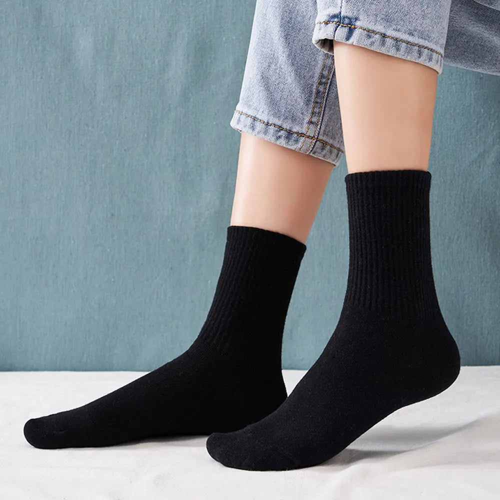 5 Pairs Women White Socks Cotton Harajuku Korean Style Socks For Girl And Boys School Middle Tube Socks