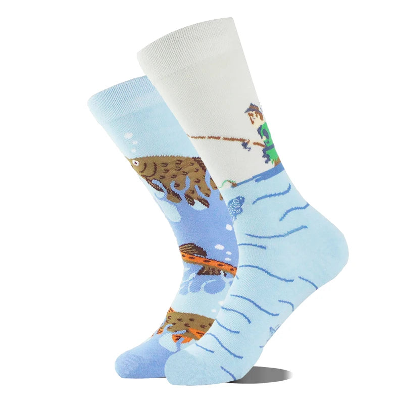 AB Happy Cotton Funny Socks Men Beer Panda Duck Crazy Design Sokken Unisex Novelty Plant Piano Crew Skateboard Calcetines Hombre