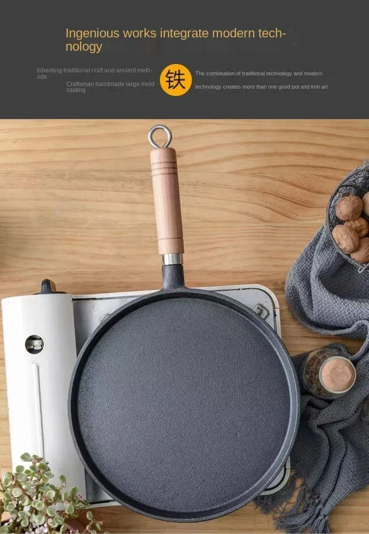 26cm Cast Iron Frying Pan Uncoated Non-stick Egg Pancake Pan Crepe Maker Steak Frying Pot Gas Induction Cooker Kitchen Cookware