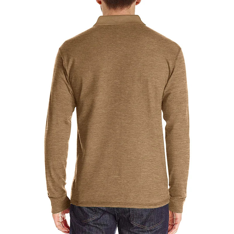 Spring Trend Men's Long Sleeve Casual Tshirt Solid Lapel Button Up Pullover Tops Autumn Turn Down Collar Bottoming Polo Shirt