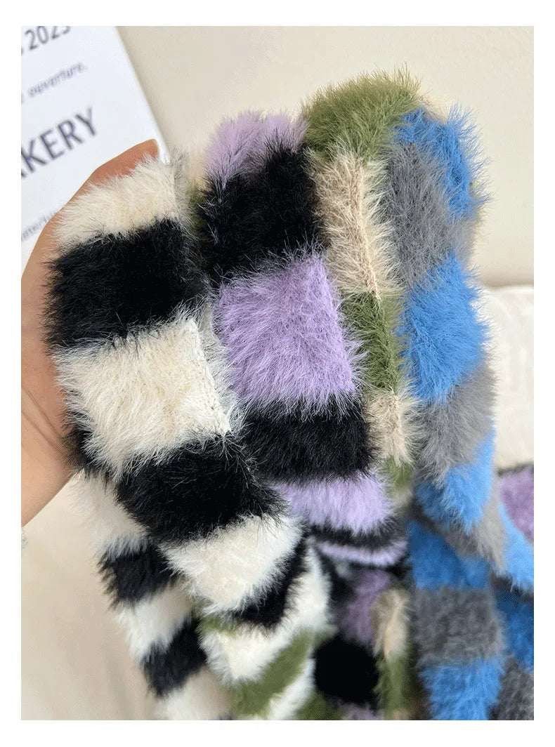 Striped Plush Scarf Women's Niche Design Sense Spice Girl Versatile Decoration Korean Version Thin and Narrow Long Scarf