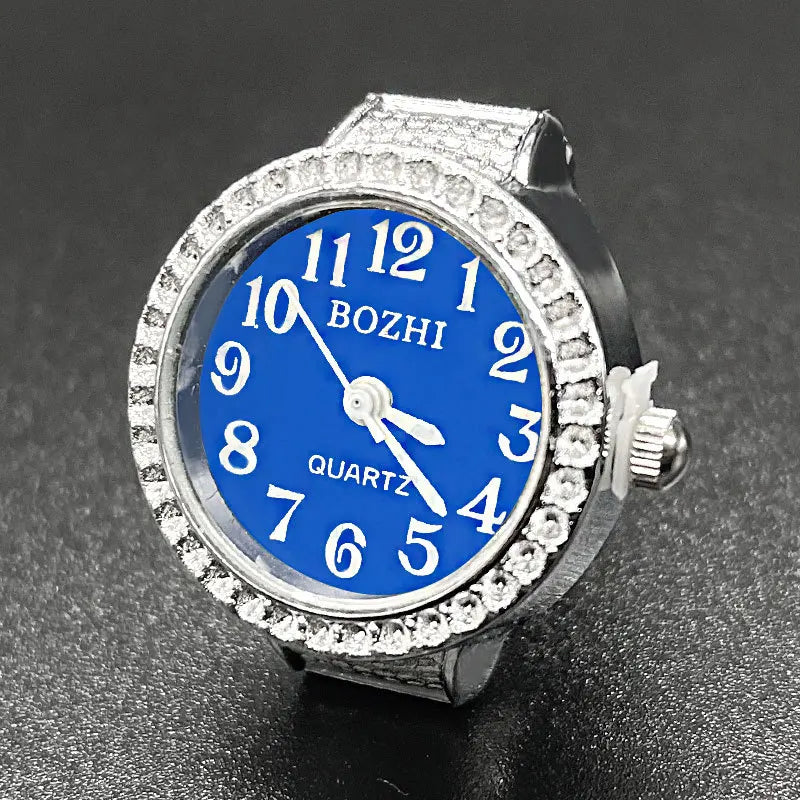 WLP Punk Fashion Cat Dial Clock Quartz Watch Finger Rings Women Men Couple Vintage Simple Elastic Strap Alloy Watch Ring Jewelry