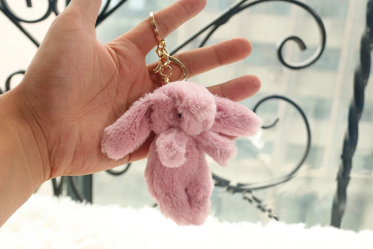 Stuffed Animals Cute Cartoon Rabbit Keychain Love Pompom Trinket Toy Girl Bag Car Keychain Mobile Phone Pendant Jewelry Gift