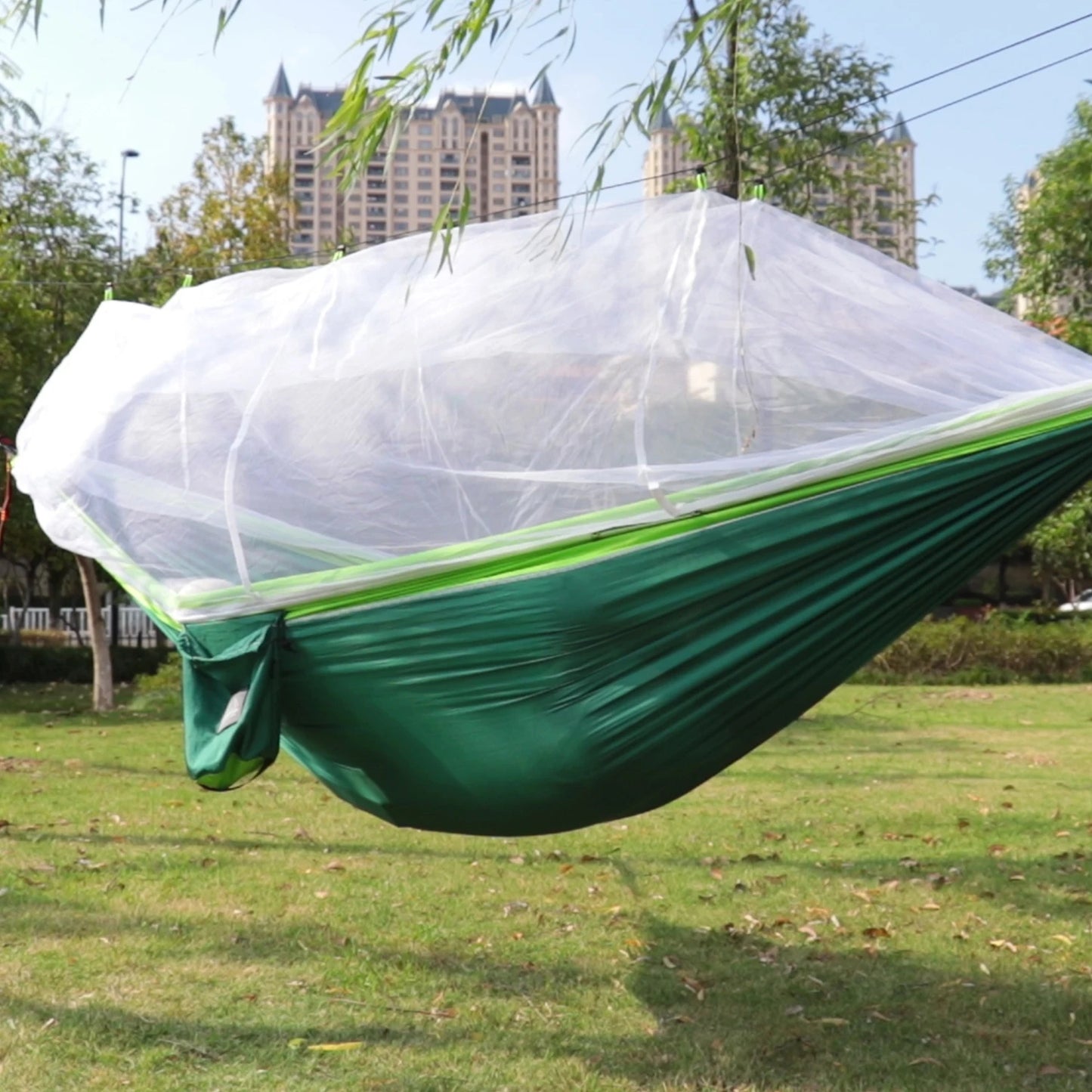 Single and Double Size Nylon Fabric Portable Travel Outdoor Camping Hanging Sleeping Hammock with Mosquito Net