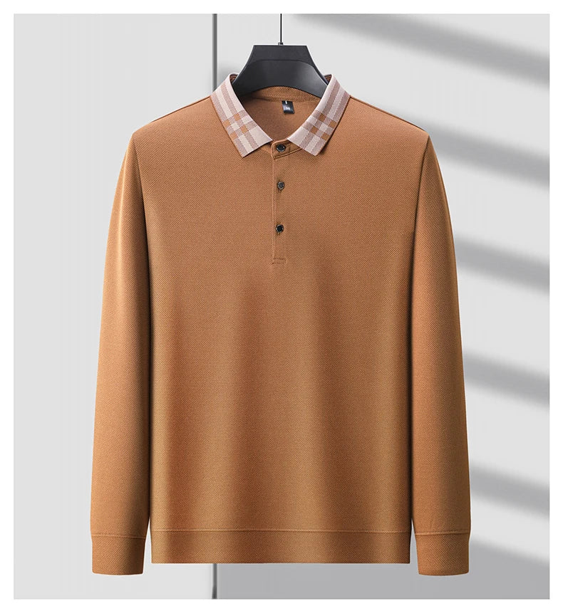 Light luxury brand polo shirt long sleeved spring and autumn new style comfortable and breathable casual striped lapel T-shirt