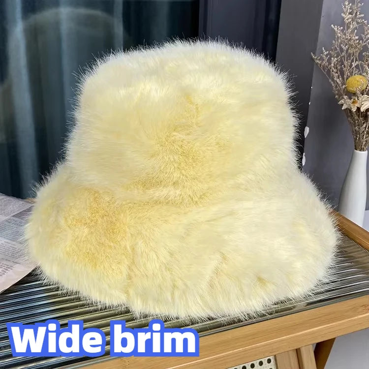 2024 Fluffy Faux Fur Bucket Hats Women Rabbit Fur Warm Thick Plush Winter Hat Lady Fashion Luxury Panama Furry Fisherman Cap Y2k