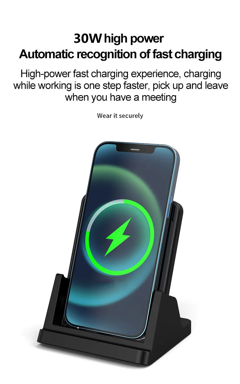 30W Wireless Charger Pad Stand Desktop Ultra-thin Mobile Phone Fast Charging Dock Station For iPhone 15 14 13 12 Samsung Xiaomi