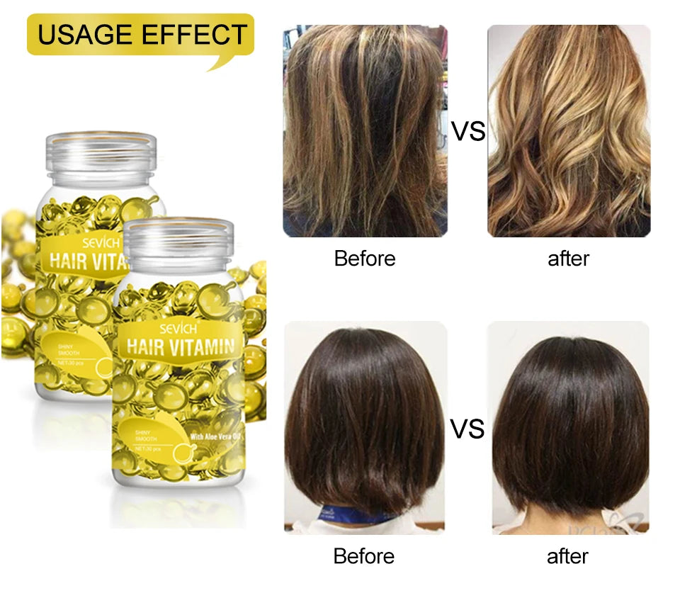 30Pcs Anti Hair Loss Hair Vitamin Capsule Oil Keratin Complex Oil Smooth Silky Hair Serum Hair Mask Repair Frizz Damaged Sevich