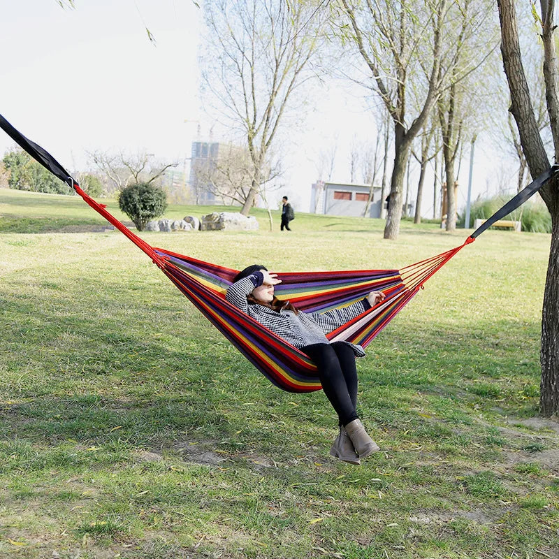 NewOutdoor Indoor Canvas Single Hammock Outdoor Camping Indoor Childrens Swing Thickened Striped HammockMulti Functional Hammock