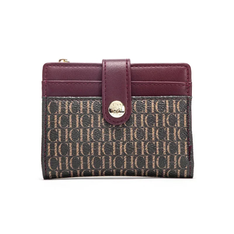 CH Luxury Brand Classic Retro Square Design Card Case Fashion Button Classic Folding Money Clip Compact Lightweight Luxury Women