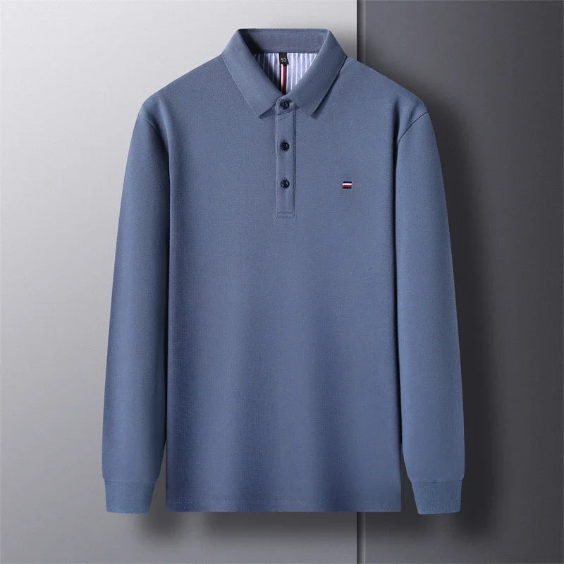 New Men's Casual and Fashionable Embroidered Long Sleeved Polo Shirt Comfortable Breathable and Versatile Summer Top