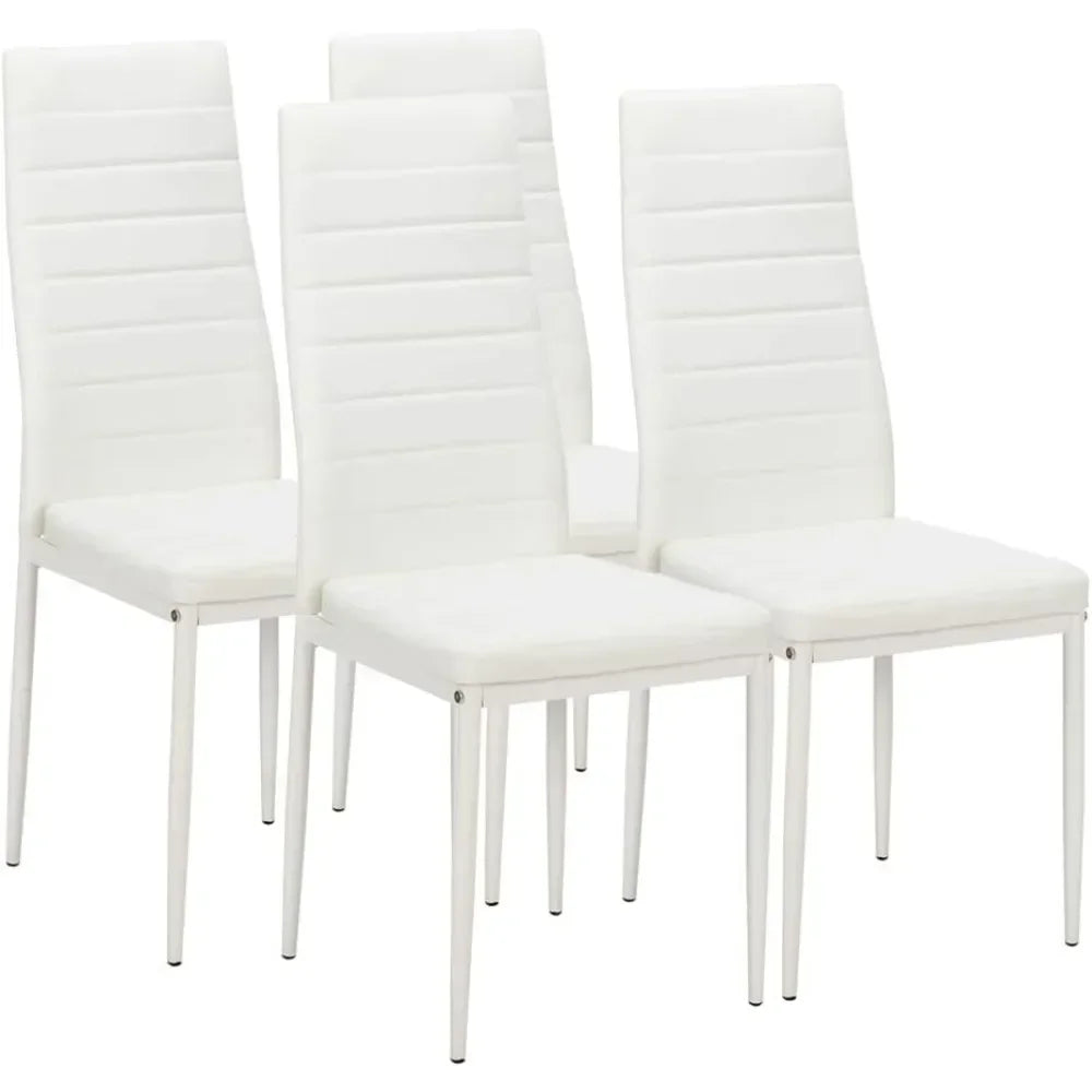 4-piece white restaurant chair set, PU leather, sturdy legs, waterproof seat, high back soft cushion