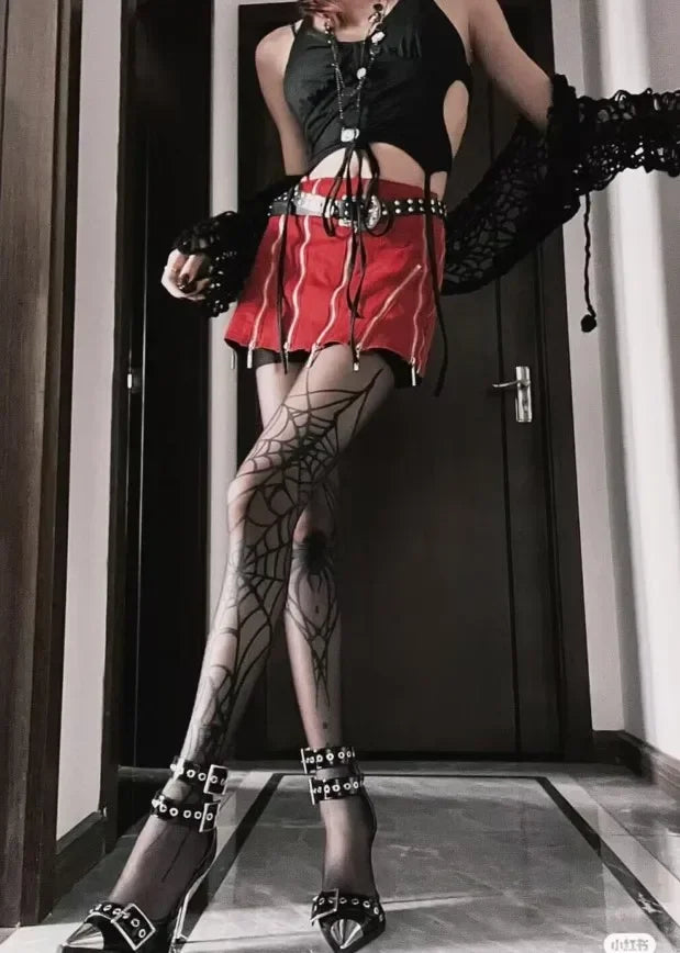 Gothic Vintage Dark Fishnet Tights Stocking Women Emo Alternative Sexy Spider Web Witch Pantyhose Y2k E-girl Cyber Punk Socks