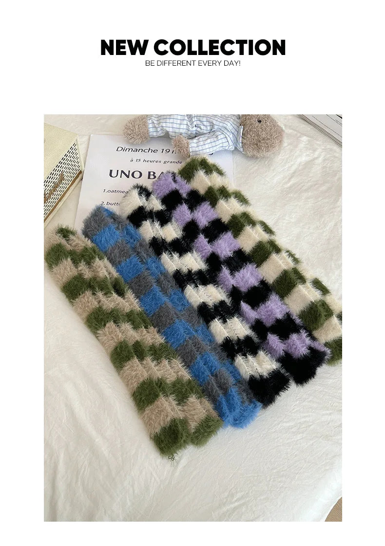 Striped Plush Scarf Women's Niche Design Sense Spice Girl Versatile Decoration Korean Version Thin and Narrow Long Scarf