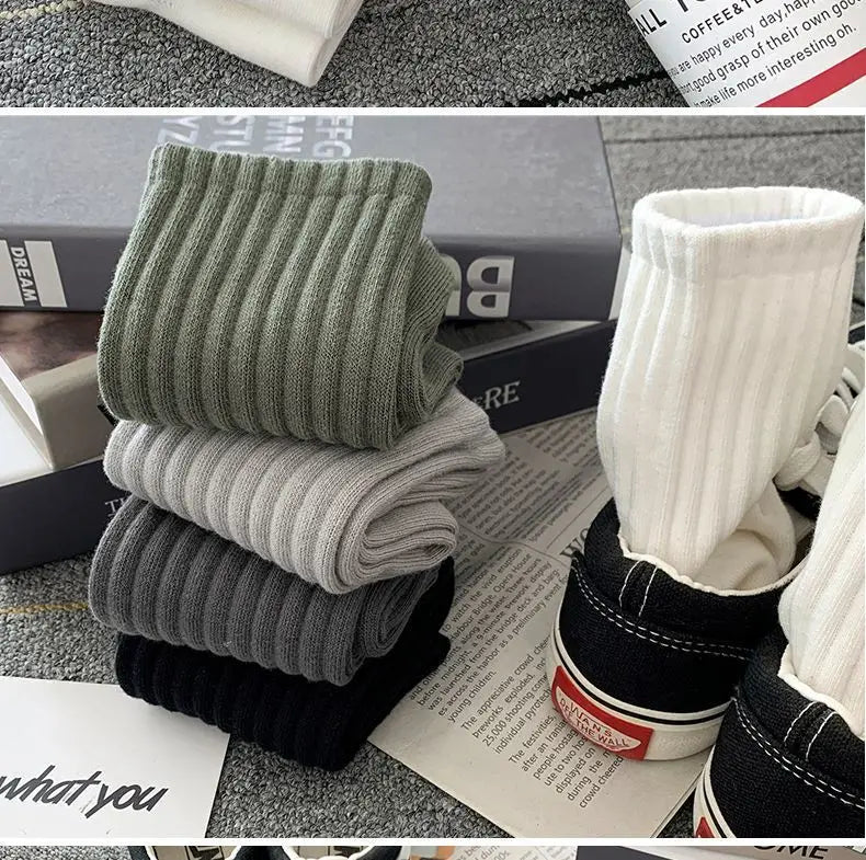 New 5 Pairs Cool Men Black White Warm Socks Set Autumn Winter Male Solid Color Sport Short Socks For Men Dropshipping