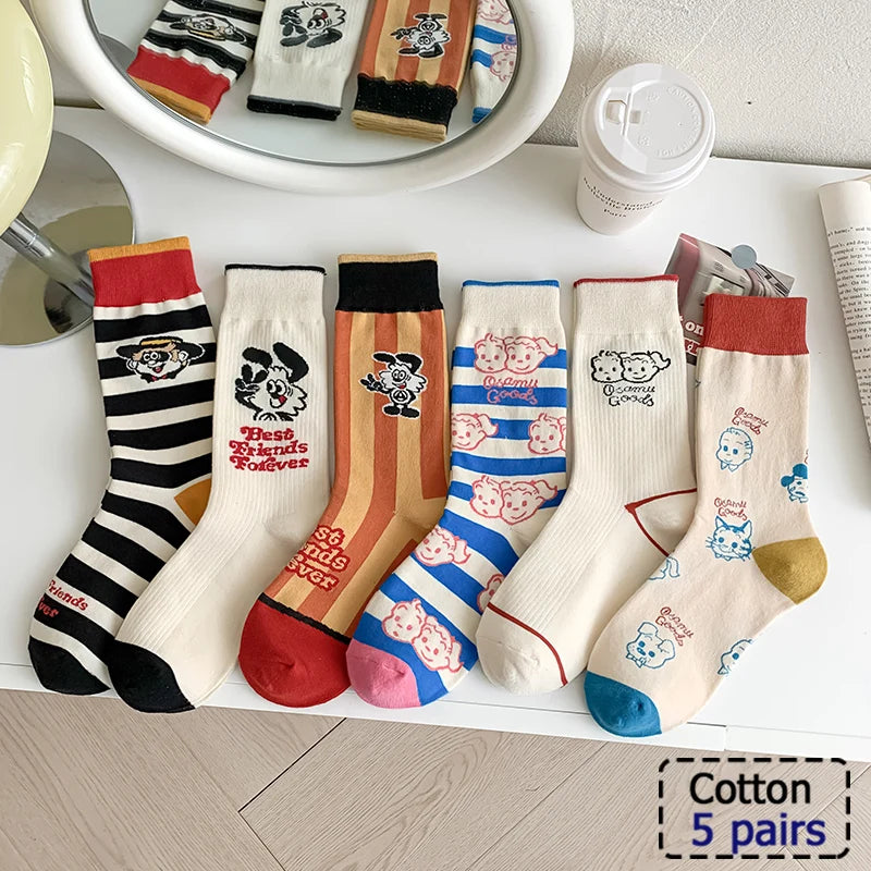 5/10 Pair New Striped Casual Breathable Socks High Quality Harajuku Retro Socks Men/Women Cotton Socks