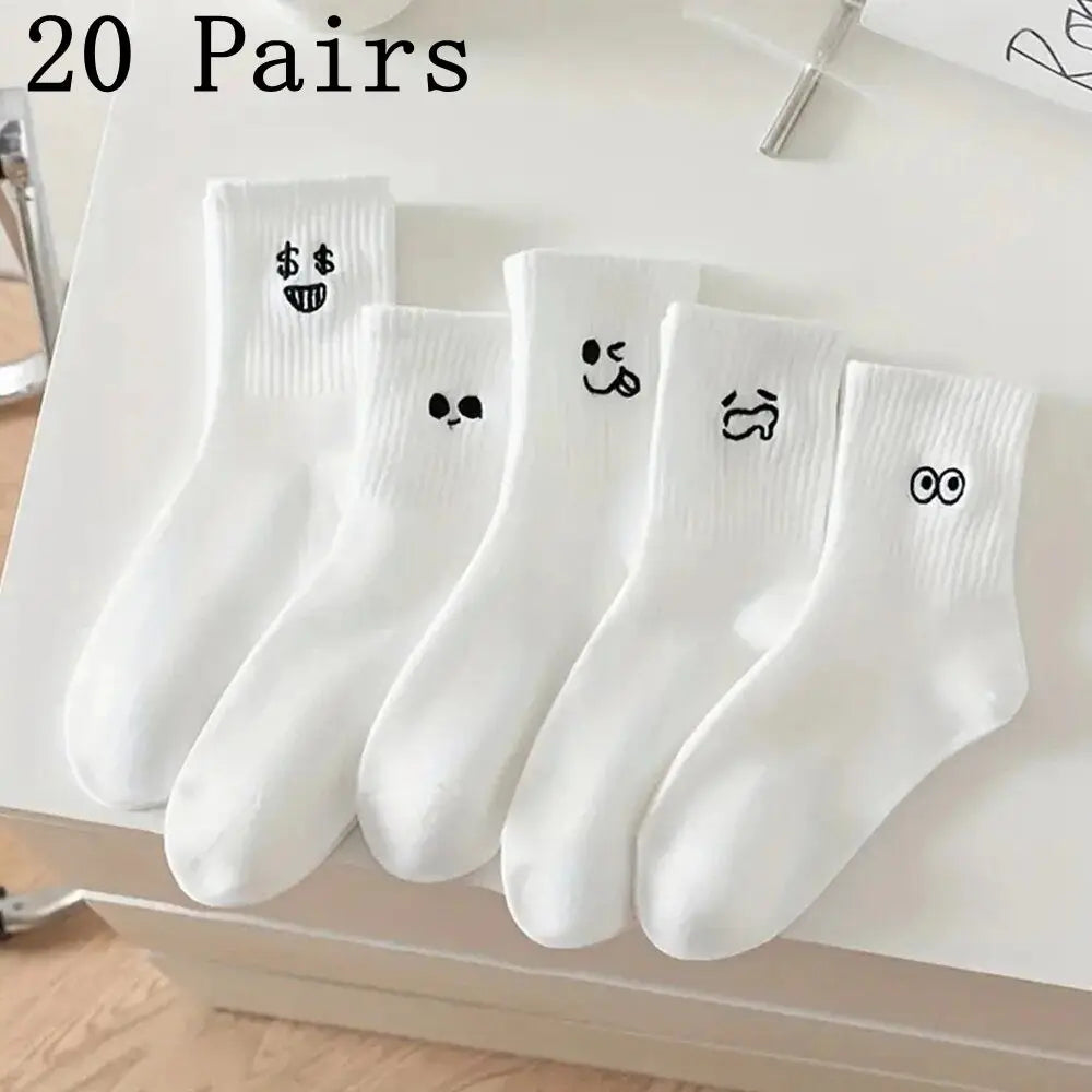5Pcs/10Pc/20Pcs Casual Men's Spring And Summer Deodorant Absorbent Mid-tube Socks Breathable Casual White Durable Socks