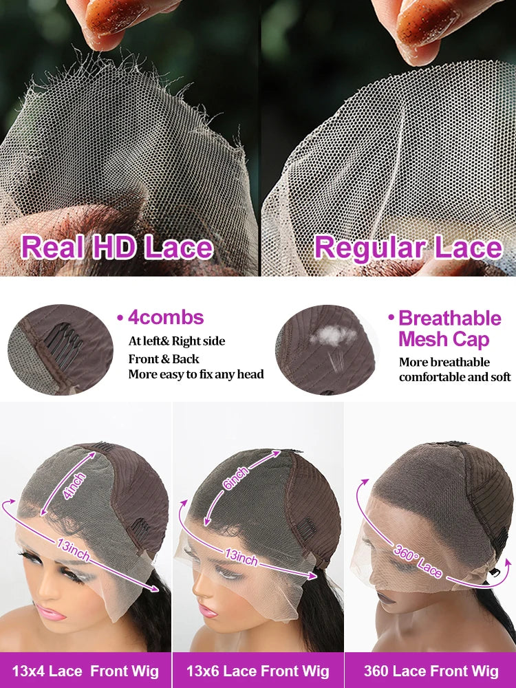 HD 13x6 Loose Nature Wave Lace Front Human Hair Wigs 250% Transparent 30 40 Inch 13x4 360 Full Deep Water Wave Lace Frontal Wig