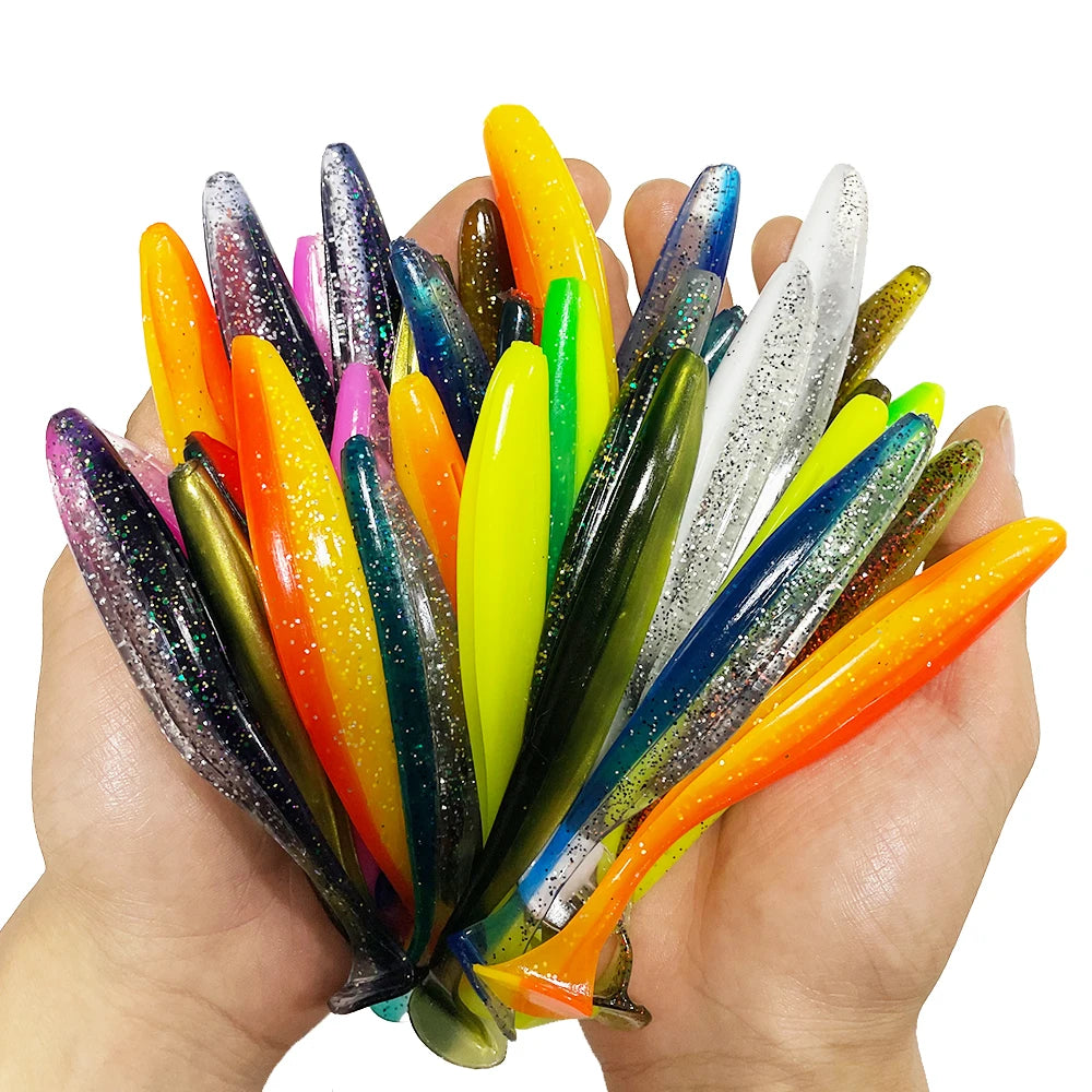 1-100pcs T Tail 70mm 90mm 120mm Shad Worm Soft Bait Artificial Bait Swimbait Bait Wobbler Soft Baits Silicone Fishing Sports