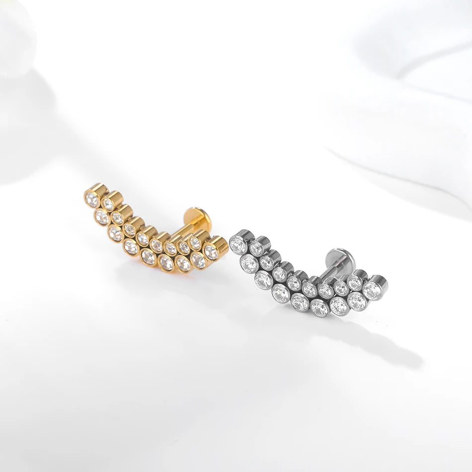 1pcs Titanium Piercing Cross Flower Stud Earring Internally Threaded Cubic Zircon Tragus Helix Piercing Body Jewelry