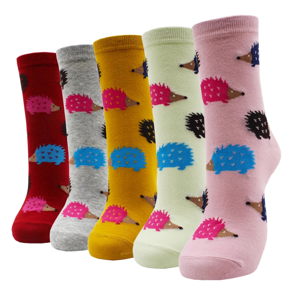 5 Pairs New Fashion Colorful Harajuku Korean Kawaii Cute Women Socks Cat Dog Owl Stripe Avocado Girl Cotton Cartoon Socks