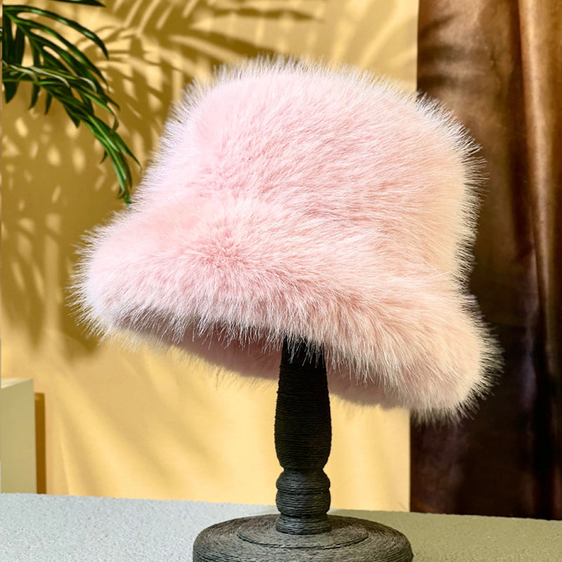 2024 Fluffy Faux Fur Bucket Hats Women Rabbit Fur Warm Thick Plush Winter Hat Lady Fashion Luxury Panama Furry Fisherman Cap Y2k