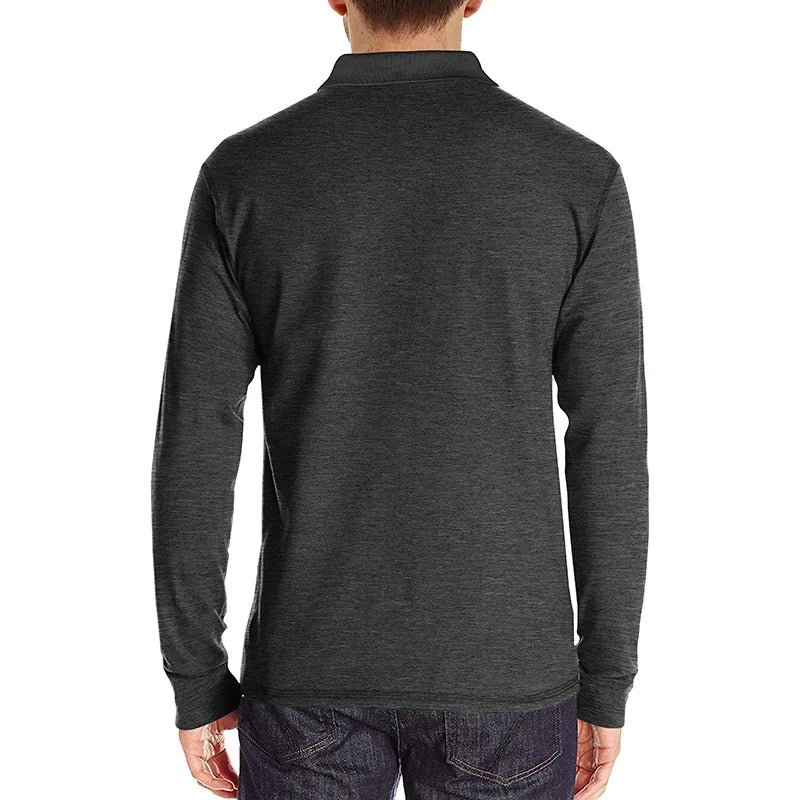 Spring Trend Men's Long Sleeve Casual Tshirt Solid Lapel Button Up Pullover Tops Autumn Turn Down Collar Bottoming Polo Shirt