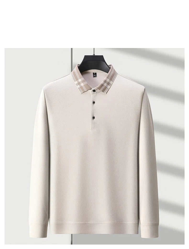Light luxury brand polo shirt long sleeved spring and autumn new style comfortable and breathable casual striped lapel T-shirt