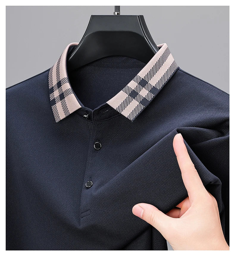 Light luxury brand polo shirt long sleeved spring and autumn new style comfortable and breathable casual striped lapel T-shirt
