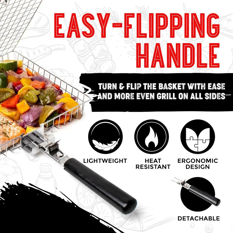 Portable Stainless Steel Folding Grill Basket BBQ Grill Basket With Handle for Fish Vegetables Shrimp Cook Accessories Outdoor