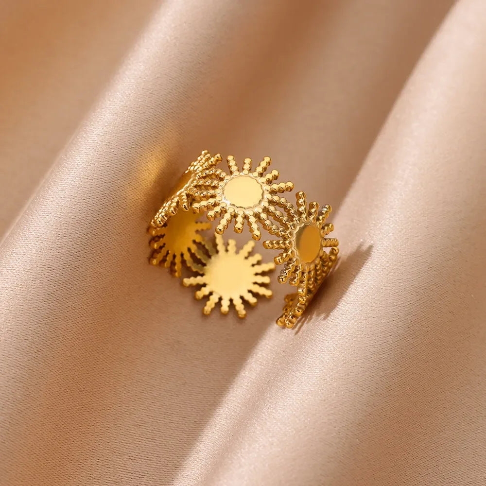 Dainty Zircon Shell Starfish Turtle Evil Eye Rings Stainless Steel Ring Women Anti Fading Golden Charm Jewelry Accessories Gifts