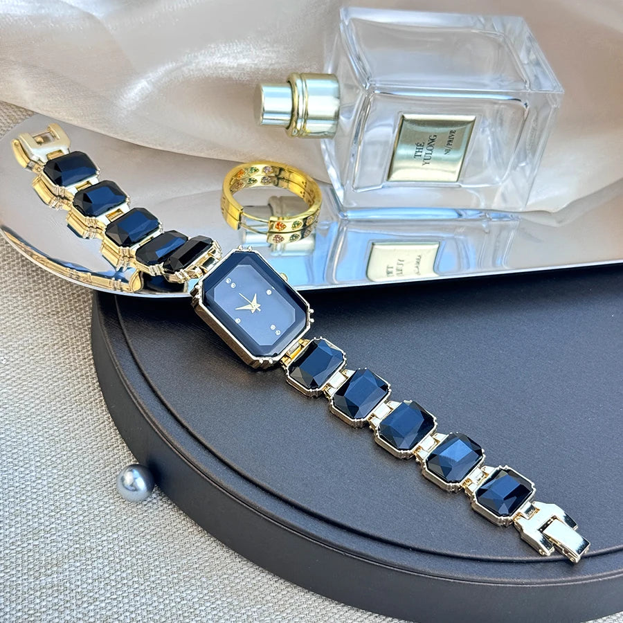 women's large section rhinestone chain rectangular color case rhinestone dial fashion European and American style ladies watch