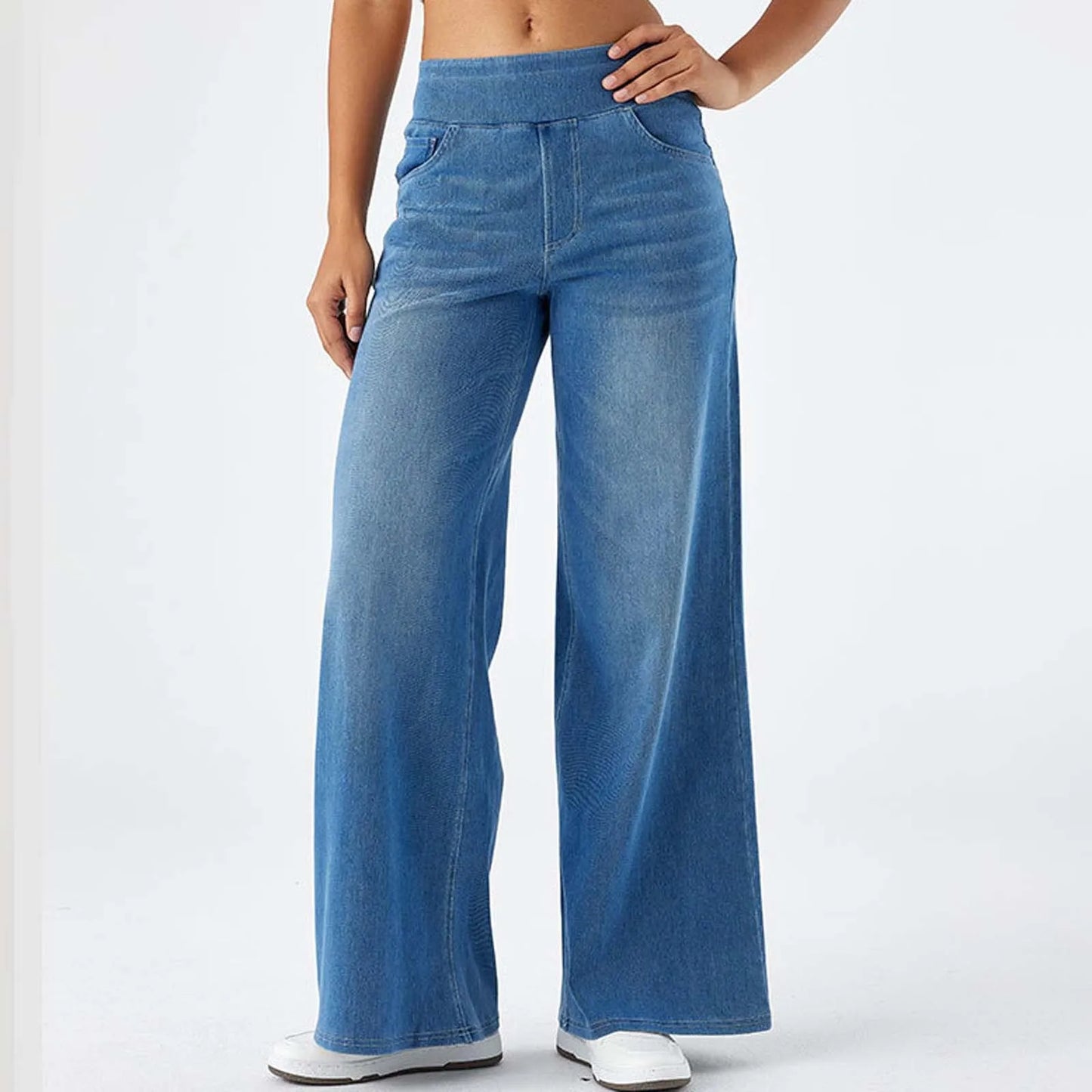Women Baggy Jeans Streetwear High Waist Wide Leg Denim Pants Retro Elastic Waist Blue Loose Female Trousers