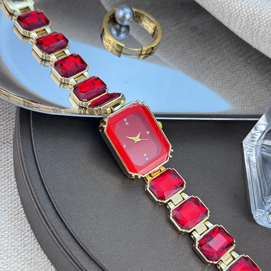 women's large section rhinestone chain rectangular color case rhinestone dial fashion European and American style ladies watch