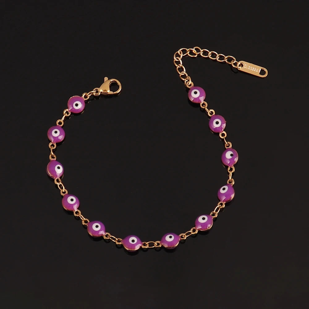 316L Stainless Steel Enamel Turkish Evil Eye Bracelets For Women Colorful Evil Eye Charm Bracelets Female Jewelry Gift
