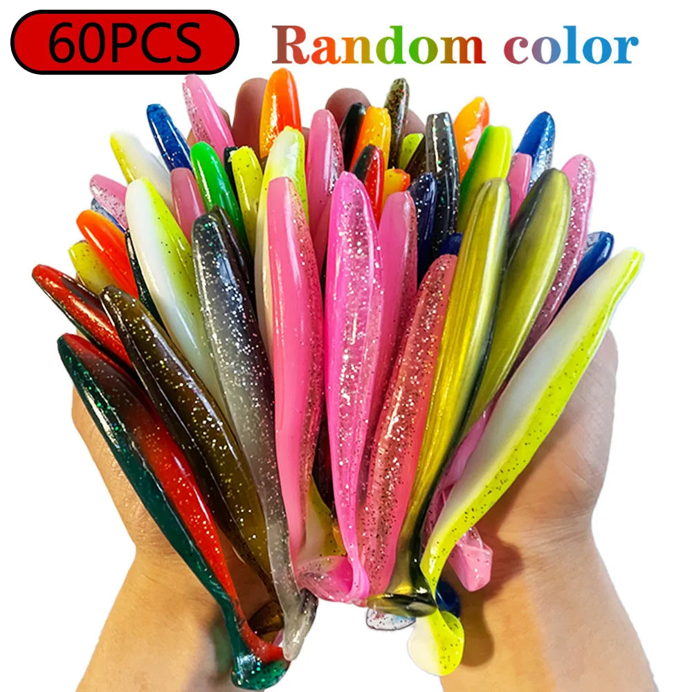 1-100pcs T Tail 70mm 90mm 120mm Shad Worm Soft Bait Artificial Bait Swimbait Bait Wobbler Soft Baits Silicone Fishing Sports