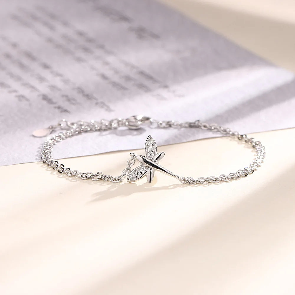 VENTFILLE 925 Sterling Silver Diamond-Studded Butterfly Bracelet Women's Fashion Temperament Flower Adjustable Bracelet