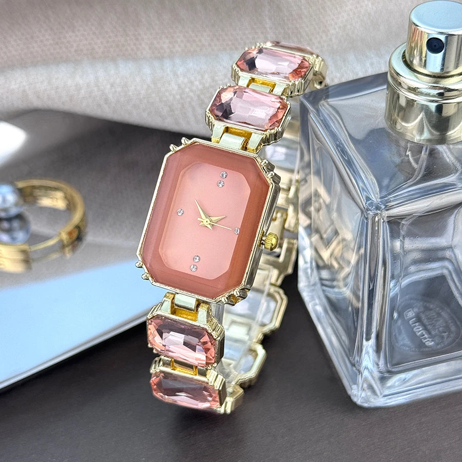 women's large section rhinestone chain rectangular color case rhinestone dial fashion European and American style ladies watch