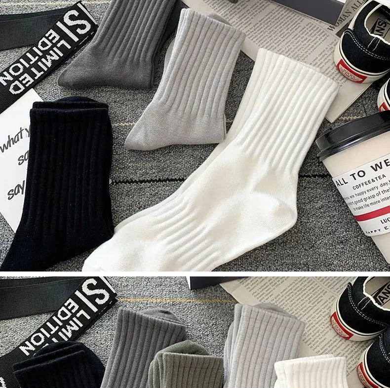 New 5 Pairs Cool Men Black White Warm Socks Set Autumn Winter Male Solid Color Sport Short Socks For Men Dropshipping